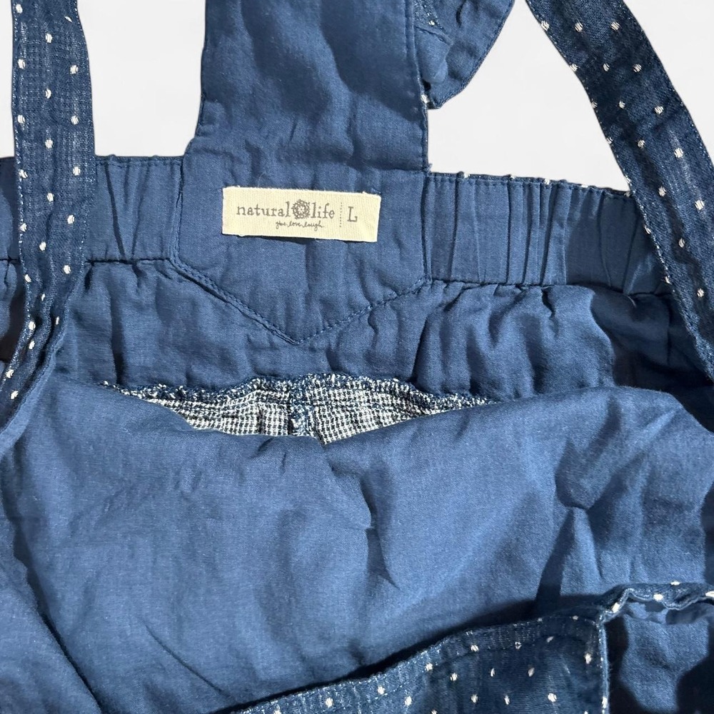 NWOT Natural Life Women Cotton Tie Overalls Navy Polka Dots Wide Leg Jumpsuit L - Picture 9 of 10